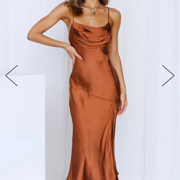 Hello Molly Lychee Martini Satin Midi Dress in Chocolate - Picture 1 of 3